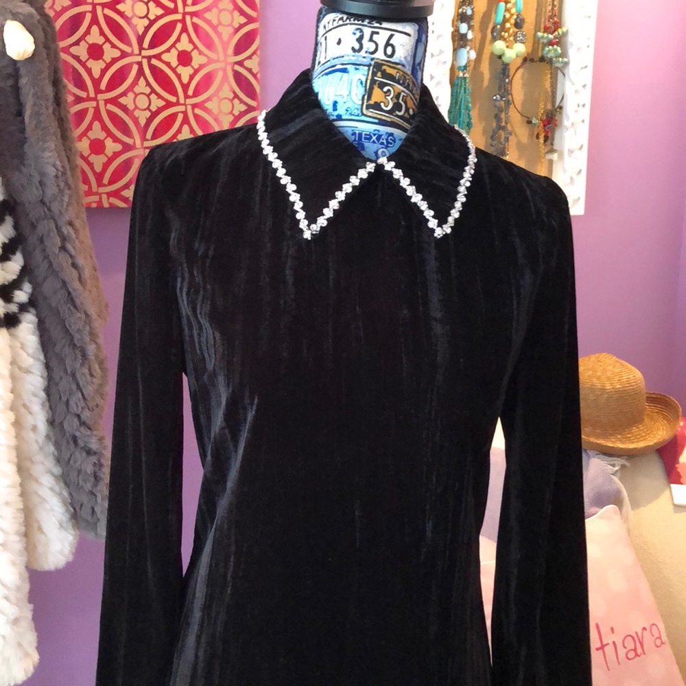 Zara Crushed velvet dress with rhinestone collar Wednesday